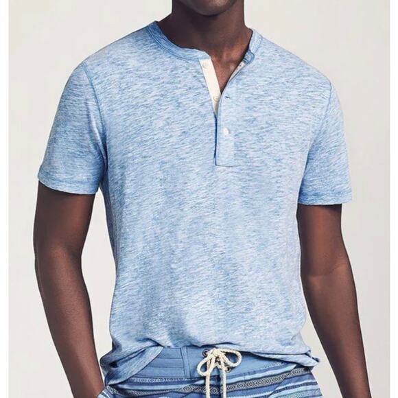 Faherty Other - FAHERTY Blue Heathered Short Sleeve Henley Cotton Blend Size Large